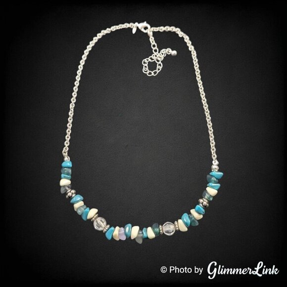 Avon Jewelry - Avon Beaded Chain Faux Turquoise Chip Silver Tone Necklace